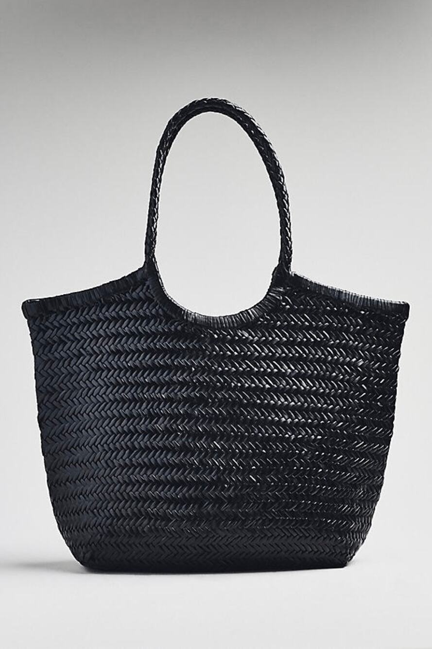Anthropologie Woven Leather Tote, NWOT, Black